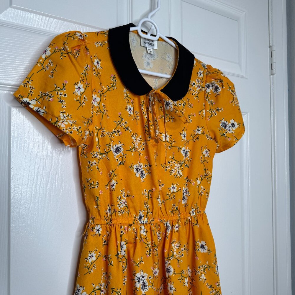 Unique Vintage Orange Floral Peter Pan Dress - Picture 5 of 6